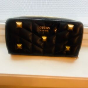 Guess Quilted Black Wallet with Gold Studs